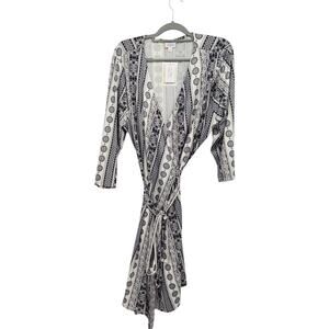 NWT LuLaRoe Michelle Navy & White Geometric Pattern Plus Wrap Dress Women's 3X